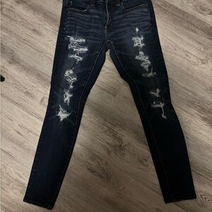 American Eagle Outfitters Dark Blue Distressed Skinny Jeans